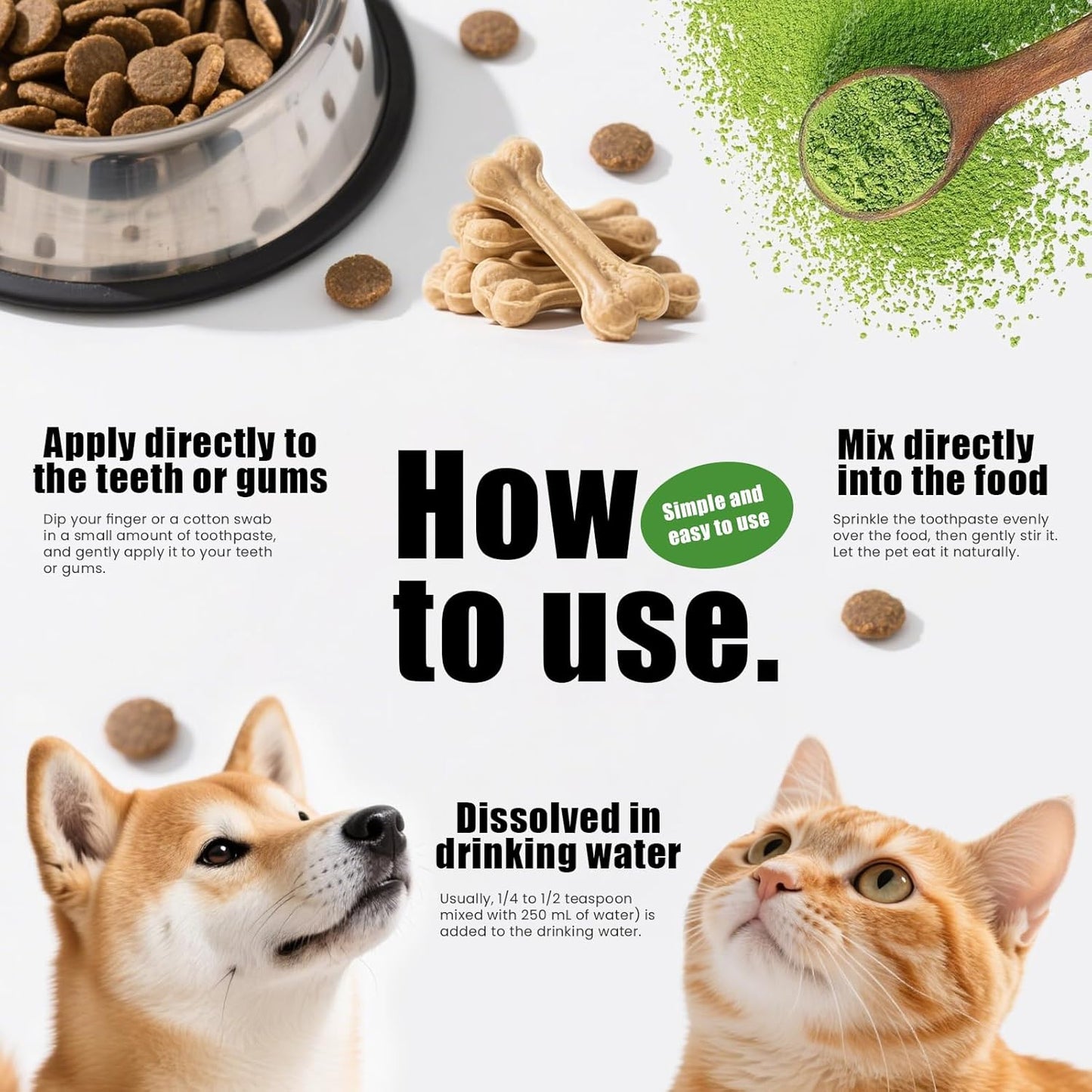 Dog Teeth Cleaning Powder,Dog Dental Powder,Breath Freshener with Probiotics & Brown Algae-Targets Tartar & Plaque Remover & Bad Breath,90g Pet Dental Care Supplement for Dogs & Cats