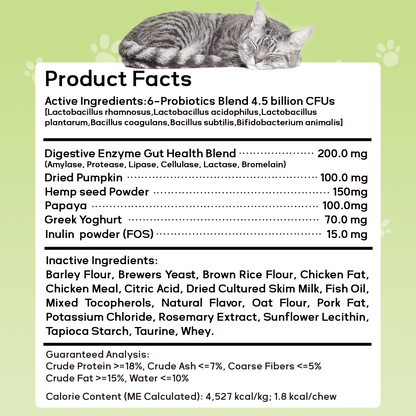 Nutridog Cat Probiotic for Digestive & Gut Health - 150 Dual Texture Crunchy & Creamy Bites - Relief for Constipation, Diarrhea & Sensitive Stomach with Prebiotics & Taurine for Kittens & Seniors