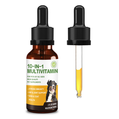 Dog Multivitamin Drops, 10 in 1 Multivitamin Liquid for Dogs with Vitamin C, Vitamin D & B-Complex, Dog Health Supplements for Skin & Coat Care, Joints & Hips, Gut & Immune Support