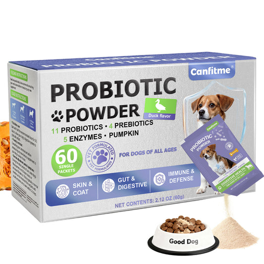 Probiotic Powder for Dogs, Dog Probiotics for Digestive Health, Itchy Skin, Immune Health, Gas Relief & Diarrhea for All Ages & Breeds, Duck Flavored Single Serve Packets, 60 Ct