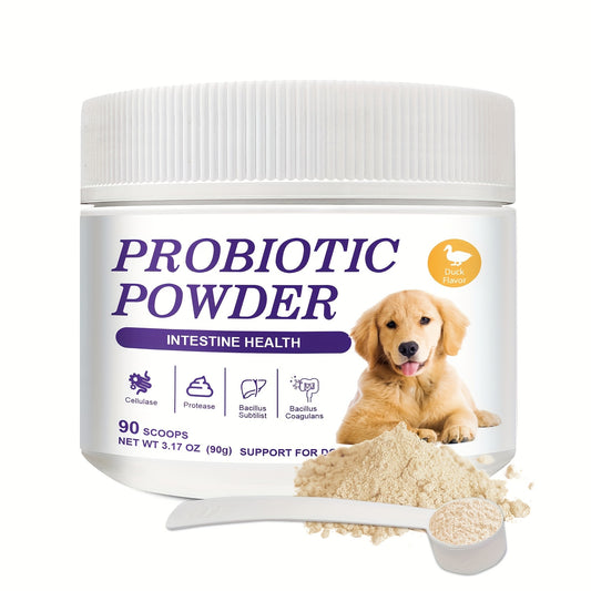 “Dog Probiotic Powder for Intestine Health - Vet Formulated Digestive Supplement with Probiotics & Enzymes, Improves Stool Quality & Nutrient Absorption, 90 Scoops (3.17oz/90g) Duck Flavor, Suitable for All Dog Breeds & Ages”