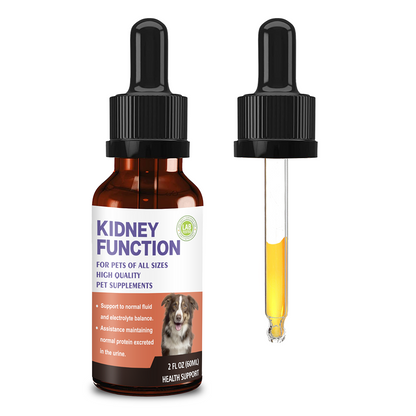 Pet Kidney Function Support Drops - Natural Kidney Health Supplement for Dogs & Cats of All Sizes, Supports Normal Fluid & Electrolyte Balance, Maintains Healthy Protein Excretion in Urine (2 FL OZ)