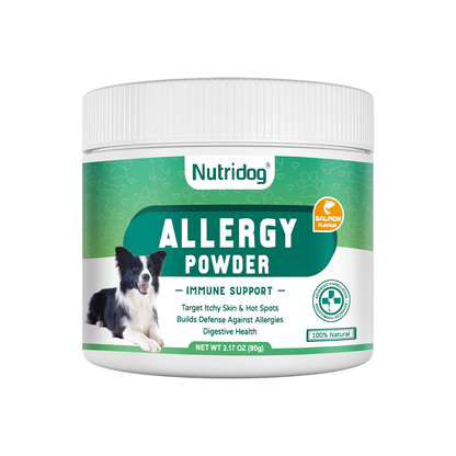 Allergy Powder for Dogs, 90g Salmon Flavor - Itch Relief & Immune Support with Probiotics, Quercetin & Salmon Oil | Vet-Approved Formula for Seasonal Allergies & Sensitive Skin (Salmon)
