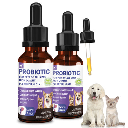 Probiotic Drops for Dogs and Cats, Salmon Flavor Pet Probiotics with Prebiotics & Digestive Enzymes, Supports Gut Health, Digestive Function & Immune System, Relieves Diarrhea & Constipation, Suitable for All Pets
