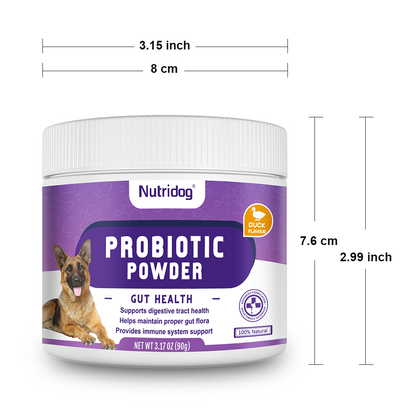 Probiotics for Dogs Powder, Duck Flavor - Supports Gut Health, Digestive Balance & Seasonal Allergy Relief & Itchy Skin Relief - Prebiotic & Probiotic Powder (90g) (Duck)