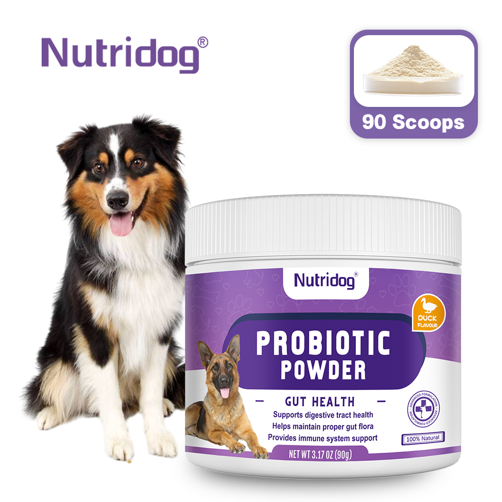 Probiotics for Dogs Powder, Duck Flavor - Supports Gut Health, Digestive Balance & Seasonal Allergy Relief & Itchy Skin Relief - Prebiotic & Probiotic Powder (90g) (Duck)