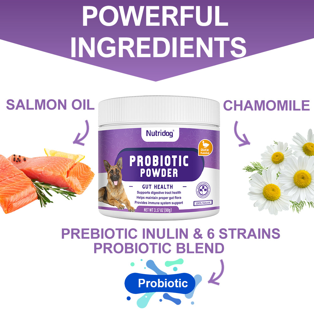 Probiotics for Dogs Powder, Duck Flavor - Supports Gut Health, Digestive Balance & Seasonal Allergy Relief & Itchy Skin Relief - Prebiotic & Probiotic Powder (90g) (Duck)