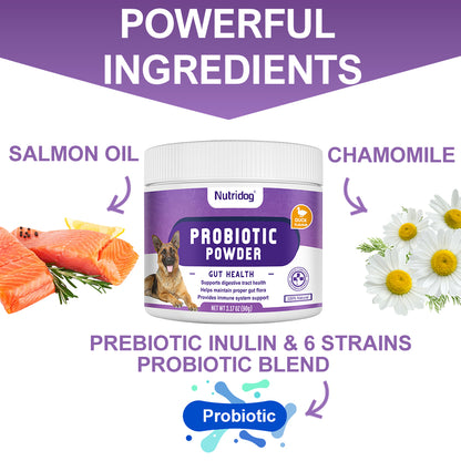 Probiotics for Dogs Powder, Duck Flavor - Supports Gut Health, Digestive Balance & Seasonal Allergy Relief & Itchy Skin Relief - Prebiotic & Probiotic Powder (90g) (Duck)