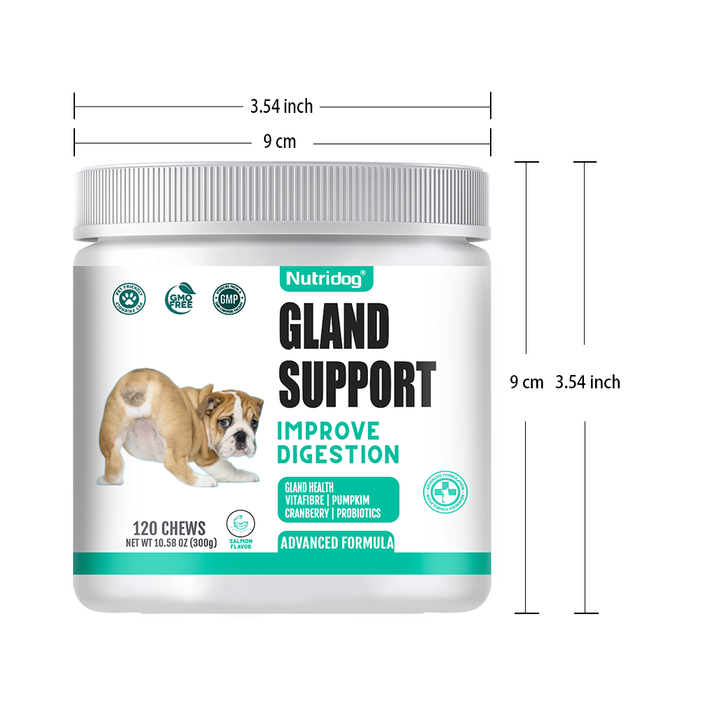 Nutridog Gland Support Chews for Dogs - Dog Bladder & Digestive Health Supplement with Pumpkin, Probiotics & Cranberry - Salmon Flavor Soft Chews to Support Anal Gland Function, Firm Stools & Gut Health (120 Chews)