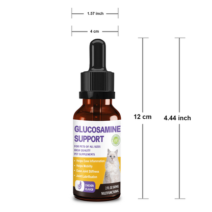 Glucosamine for Cats, Hip and Joint Support Supplement with MSM, Turmeric & Vitamin C - Chicken Flavor Liquid Joint Care Drops to Relieve Joint Pain, Reduce Inflammation & Improve Mobility, 2 FL OZ (60ML)