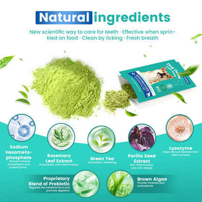 Dog Dental Powder for Teeth Cleaning, Dog Teeth Cleaning Powder for Dogs with Probiotic & Tartar Remover, Fresh Breath Support, No Brushing Oral Care, Chicken Flavor, 60ct