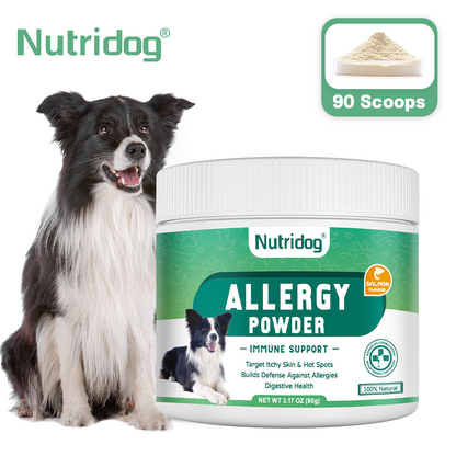 Allergy Powder for Dogs, 90g Salmon Flavor - Itch Relief & Immune Support with Probiotics, Quercetin & Salmon Oil | Vet-Approved Formula for Seasonal Allergies & Sensitive Skin (Salmon)