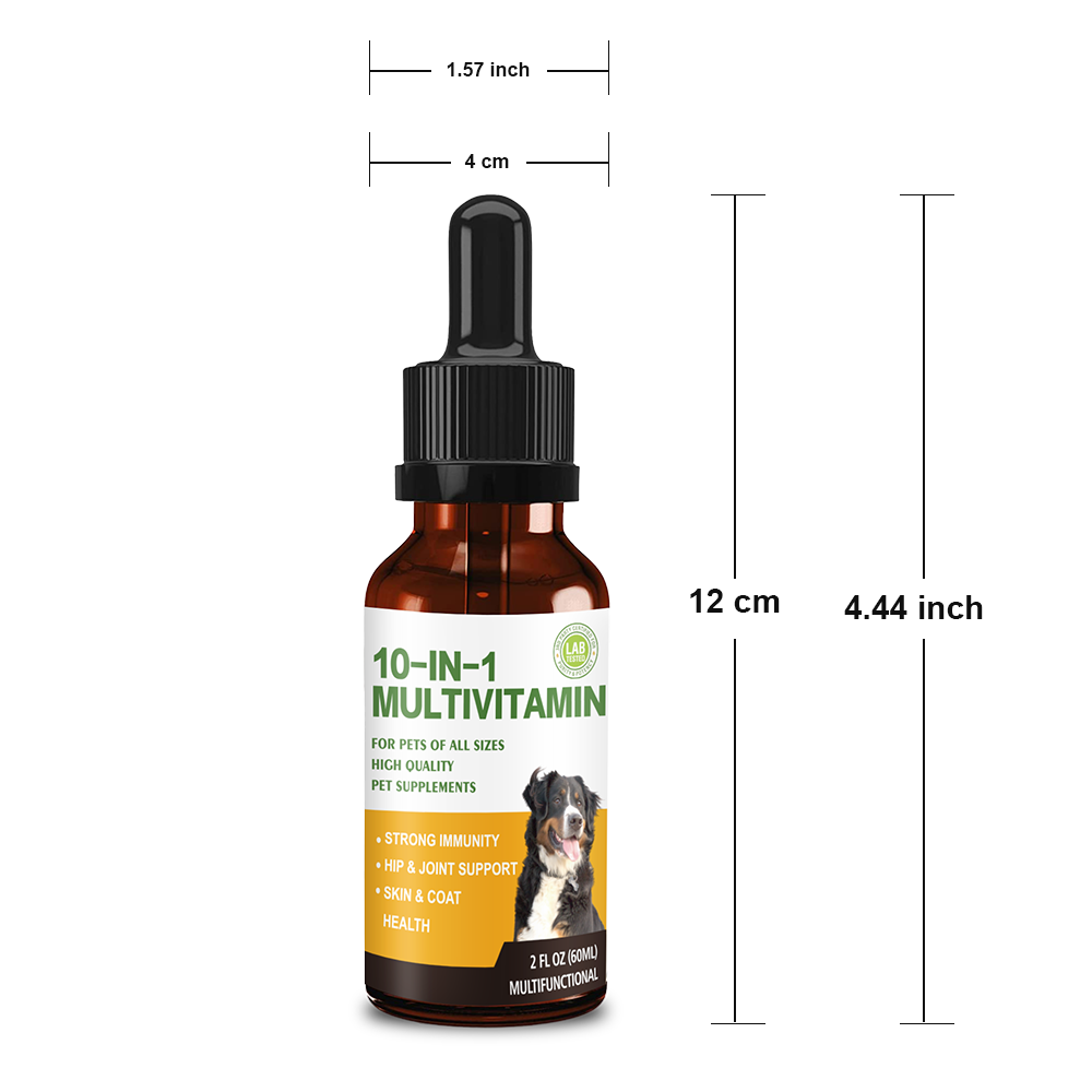 Dog Multivitamin Drops, 10 in 1 Multivitamin Liquid for Dogs with Vitamin C, Vitamin D & B-Complex, Dog Health Supplements for Skin & Coat Care, Joints & Hips, Gut & Immune Support