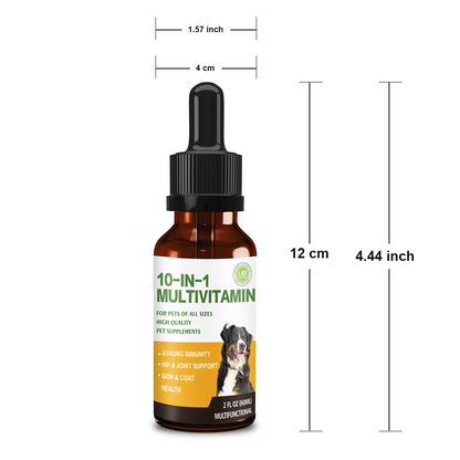 Dog Multivitamin Drops, 10 in 1 Multivitamin Liquid for Dogs with Vitamin C, Vitamin D & B-Complex, Dog Health Supplements for Skin & Coat Care, Joints & Hips, Gut & Immune Support