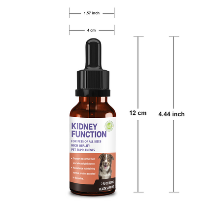 Pet Kidney Function Support Drops - Natural Kidney Health Supplement for Dogs & Cats of All Sizes, Supports Normal Fluid & Electrolyte Balance, Maintains Healthy Protein Excretion in Urine (2 FL OZ)