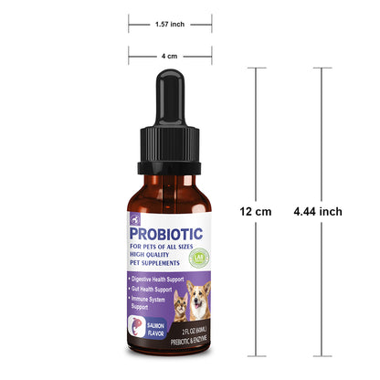 Probiotic Drops for Dogs and Cats, Salmon Flavor Pet Probiotics with Prebiotics & Digestive Enzymes, Supports Gut Health, Digestive Function & Immune System, Relieves Diarrhea & Constipation, Suitable for All Pets