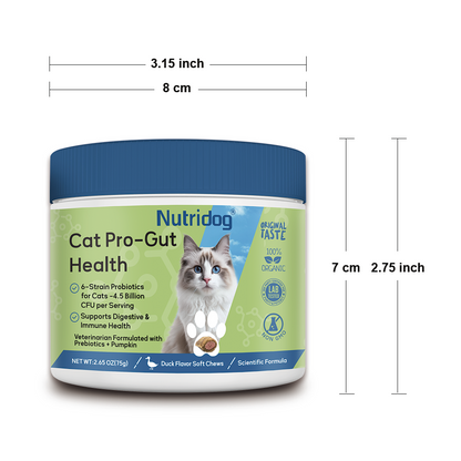 Nutridog Cat Probiotic for Digestive & Gut Health - 150 Dual Texture Crunchy & Creamy Bites - Relief for Constipation, Diarrhea & Sensitive Stomach with Prebiotics & Taurine for Kittens & Seniors