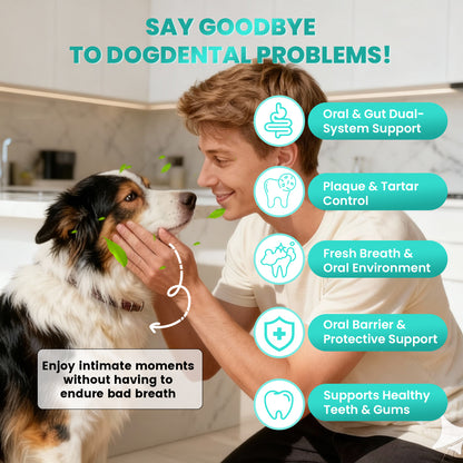 Dog Dental Powder for Teeth Cleaning, Dog Teeth Cleaning Powder for Dogs with Probiotic & Tartar Remover, Fresh Breath Support, No Brushing Oral Care, Chicken Flavor, 60ct