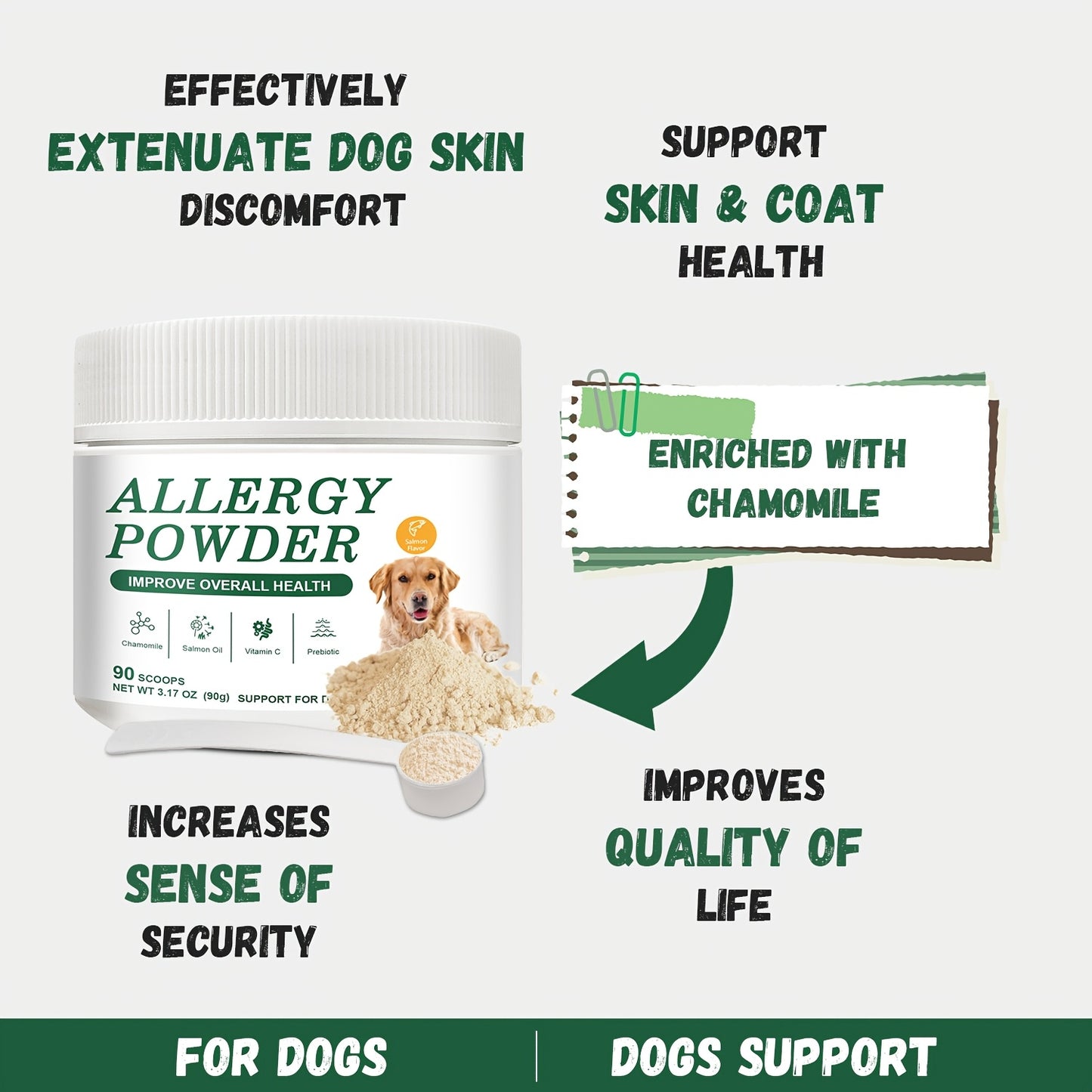Allergy Powder for Dogs, 90g Salmon Flavor - Immune Support & Seasonal Allergy Relief with Gut Health Boost | Vet-Formulated for Allergies Defense & Overall Canine Wellness (Salmon)