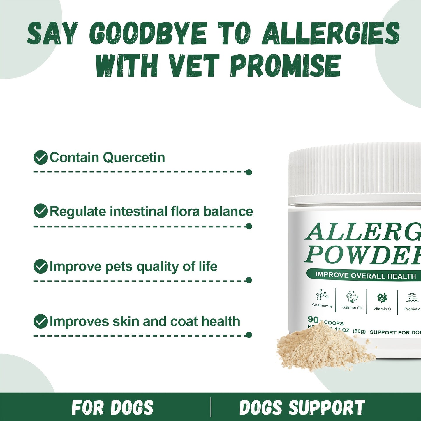 Allergy Powder for Dogs, 90g Salmon Flavor - Immune Support & Seasonal Allergy Relief with Gut Health Boost | Vet-Formulated for Allergies Defense & Overall Canine Wellness (Salmon)