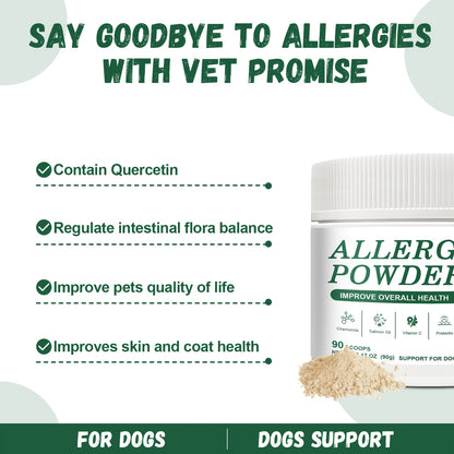 Allergy Powder for Dogs, 90g Salmon Flavor - Immune Support & Seasonal Allergy Relief with Gut Health Boost | Vet-Formulated for Allergies Defense & Overall Canine Wellness (Salmon)