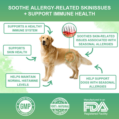 Allergy Powder for Dogs, 90g Salmon Flavor - Itch Relief & Immune Support with Probiotics, Quercetin & Salmon Oil | Vet-Approved Formula for Seasonal Allergies & Sensitive Skin (Salmon)