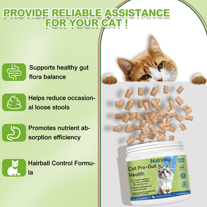 Nutridog Cat Probiotic for Digestive & Gut Health - 150 Dual Texture Crunchy & Creamy Bites - Relief for Constipation, Diarrhea & Sensitive Stomach with Prebiotics & Taurine for Kittens & Seniors