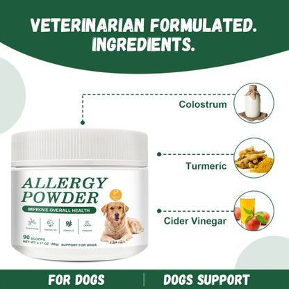Allergy Powder for Dogs, 90g Salmon Flavor - Immune Support & Seasonal Allergy Relief with Gut Health Boost | Vet-Formulated for Allergies Defense & Overall Canine Wellness (Salmon)