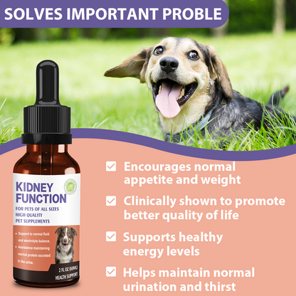 Pet Kidney Function Support Drops - Natural Kidney Health Supplement for Dogs & Cats of All Sizes, Supports Normal Fluid & Electrolyte Balance, Maintains Healthy Protein Excretion in Urine (2 FL OZ)