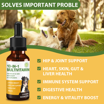 Dog Multivitamin Drops, 10 in 1 Multivitamin Liquid for Dogs with Vitamin C, Vitamin D & B-Complex, Dog Health Supplements for Skin & Coat Care, Joints & Hips, Gut & Immune Support