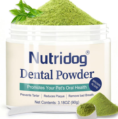 Dog Teeth Cleaning Powder,Dog Dental Powder,Breath Freshener with Probiotics & Brown Algae-Targets Tartar & Plaque Remover & Bad Breath,90g Pet Dental Care Supplement for Dogs & Cats