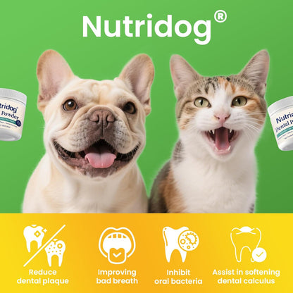 Dog Teeth Cleaning Powder,Dog Dental Powder,Breath Freshener with Probiotics & Brown Algae-Targets Tartar & Plaque Remover & Bad Breath,90g Pet Dental Care Supplement for Dogs & Cats