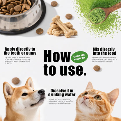 Dog Teeth Cleaning Powder,Dog Dental Powder,Breath Freshener with Probiotics & Brown Algae-Targets Tartar & Plaque Remover & Bad Breath,90g Pet Dental Care Supplement for Dogs & Cats