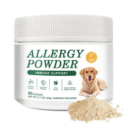 Allergy Powder for Dogs, 90g Salmon Flavor - Immune Support & Seasonal Allergy Relief with Gut Health Boost | Vet-Formulated for Allergies Defense & Overall Canine Wellness (Salmon)