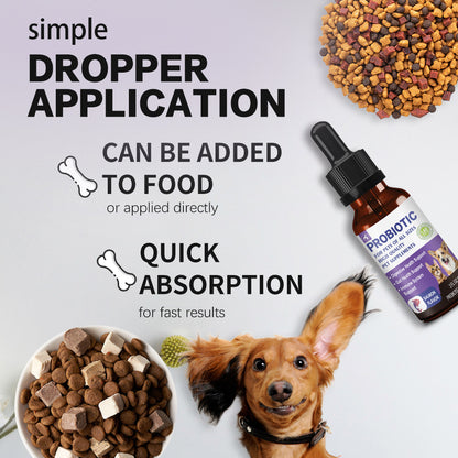 Probiotic Drops for Dogs and Cats, Salmon Flavor Pet Probiotics with Prebiotics & Digestive Enzymes, Supports Gut Health, Digestive Function & Immune System, Relieves Diarrhea & Constipation, Suitable for All Pets