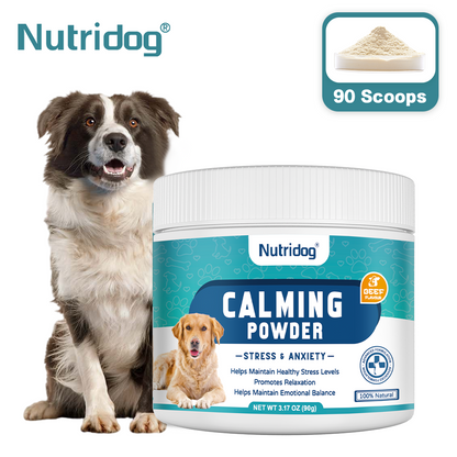 Calming Powder for Dogs - Anxiety & Stress Relief Supplement with Organic Hemp, Valerian Root - Behavioral Support, Fireworks & Travel Aid - Beef Flavor, 90g Powder