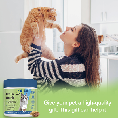 Nutridog Cat Probiotic for Digestive & Gut Health - 150 Dual Texture Crunchy & Creamy Bites - Relief for Constipation, Diarrhea & Sensitive Stomach with Prebiotics & Taurine for Kittens & Seniors