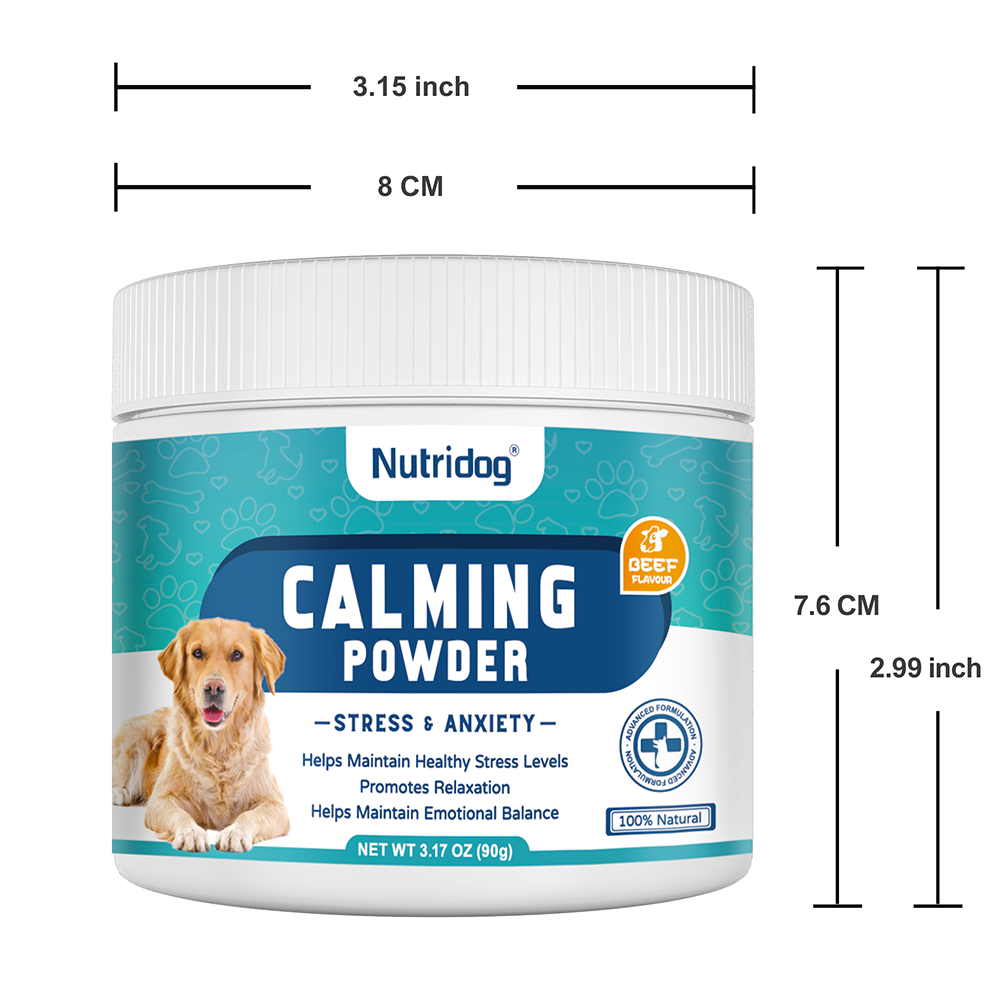 Calming Powder for Dogs - Anxiety & Stress Relief Supplement with Organic Hemp, Valerian Root - Behavioral Support, Fireworks & Travel Aid - Beef Flavor, 90g Powder