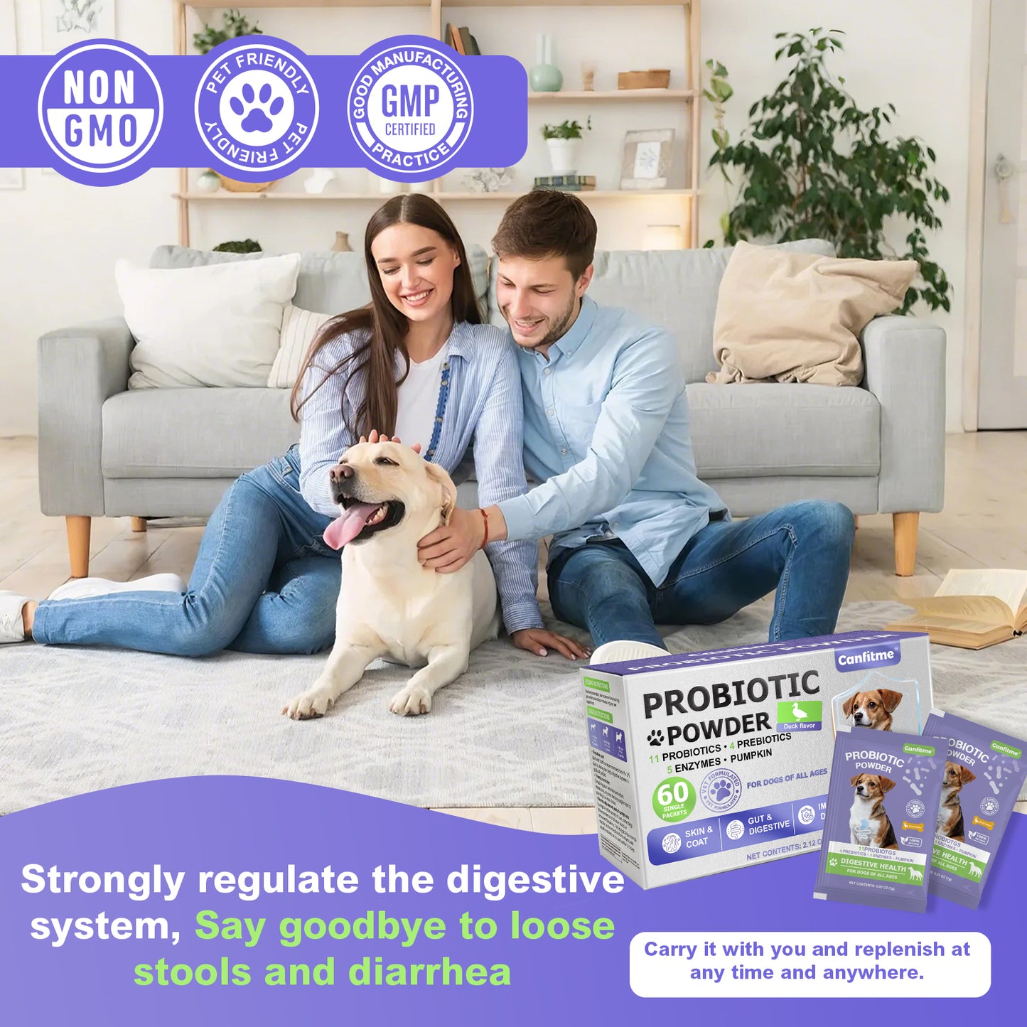 Nutridog Probiotic Powder for Dogs – 11-Strain Gut, Skin & Immune Support | 60 Single-Serve Packets